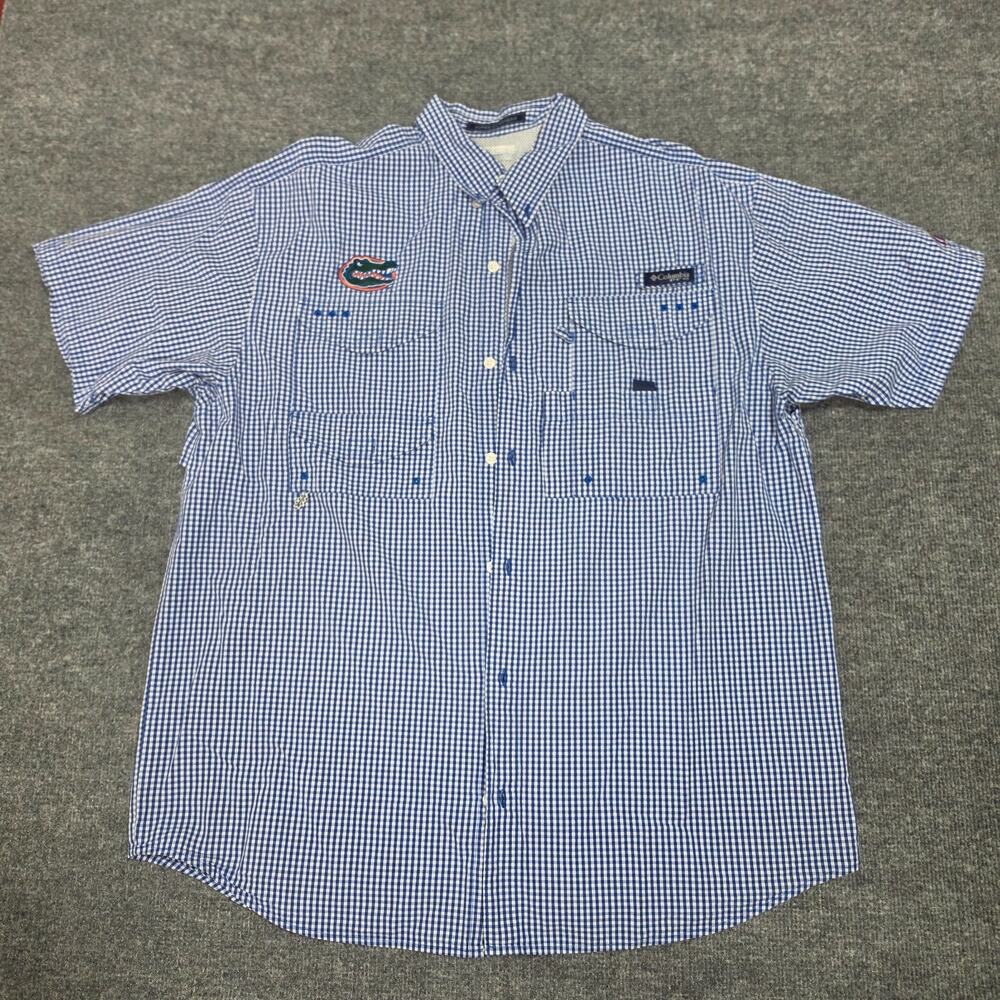 Columbia PFG Super Bonehead Florida Gators Omni-Shade S/S Fishing Shirt Blue